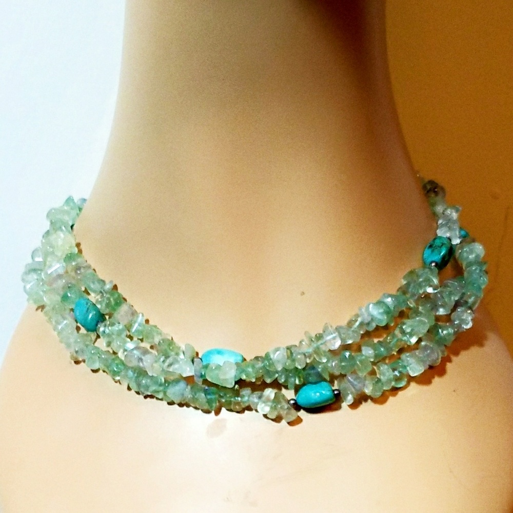 Vintage Chrysobery & Turquoise Sterling​ Silver Necklace​